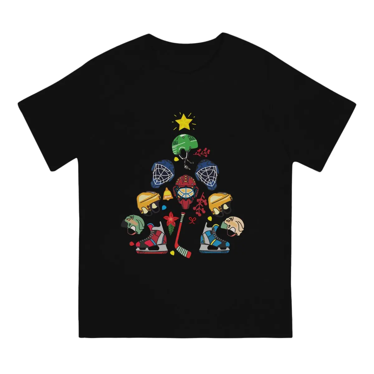 Christmas Tree Funny Gift T Shirt Men Pure Cotton Funny T-Shirt Crew Neck Ice Hockey Tee Shirt Short Sleeve Tops Classic