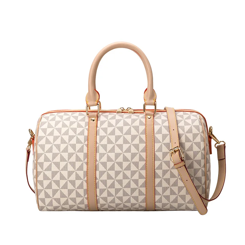 Bolso de viaje de cuero estilo Duffle para mujer, bolso de hombro para gimnasio de fin de semana, diseñador famoso, bolso de mano de lujo para mujer