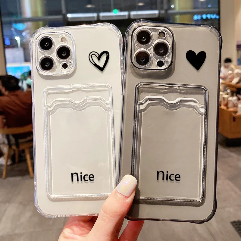 Wallet Card Holder Clear Soft Case For iPhone 11 15 16 13 14 12 Pro Max XS XR X 8 7 16 Plus SE 2022 Transparent Card Slots Cover