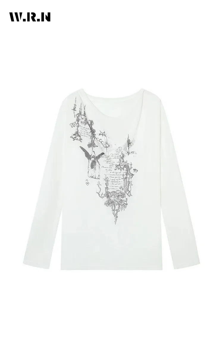 

Повседневные мешковатые женские футболки с круглым вырезом и длинными рукавами, зима 2025, женские модные стильные белые футболки, свободные топы