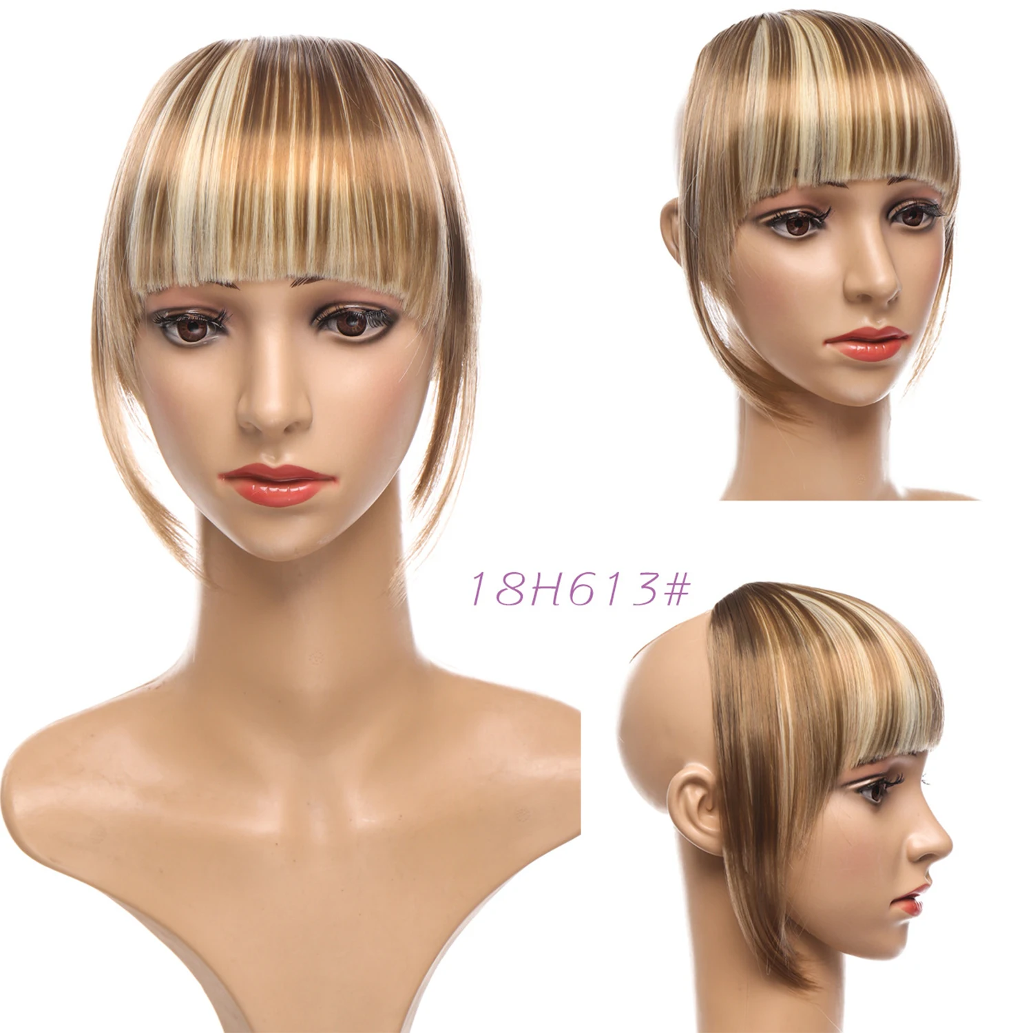 Synthetisch dameshaar Korte rechte stompe pony Natuurlijke nep-valse haarclip-in haarstukken voor zwarte hittebestendige vezels