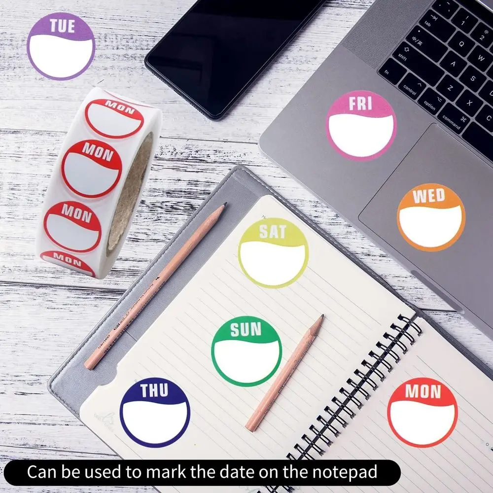 New Paper Week Stickers 500 Pcs Self-Adhesive Date Stickers Food Containers Removable Food Packaging Dots Label Kitchen