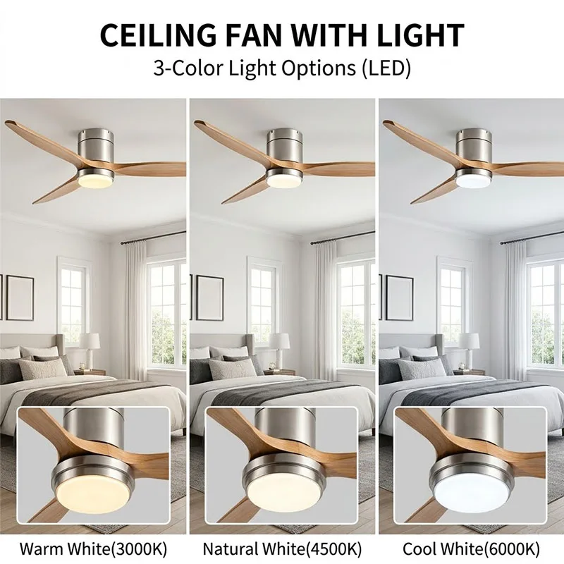 52 Inch Solid Wood Ceiling Fan Light Remote Control Timed Electric Fan Living Room Balcony Office Outdoor Ceiling Fan Light