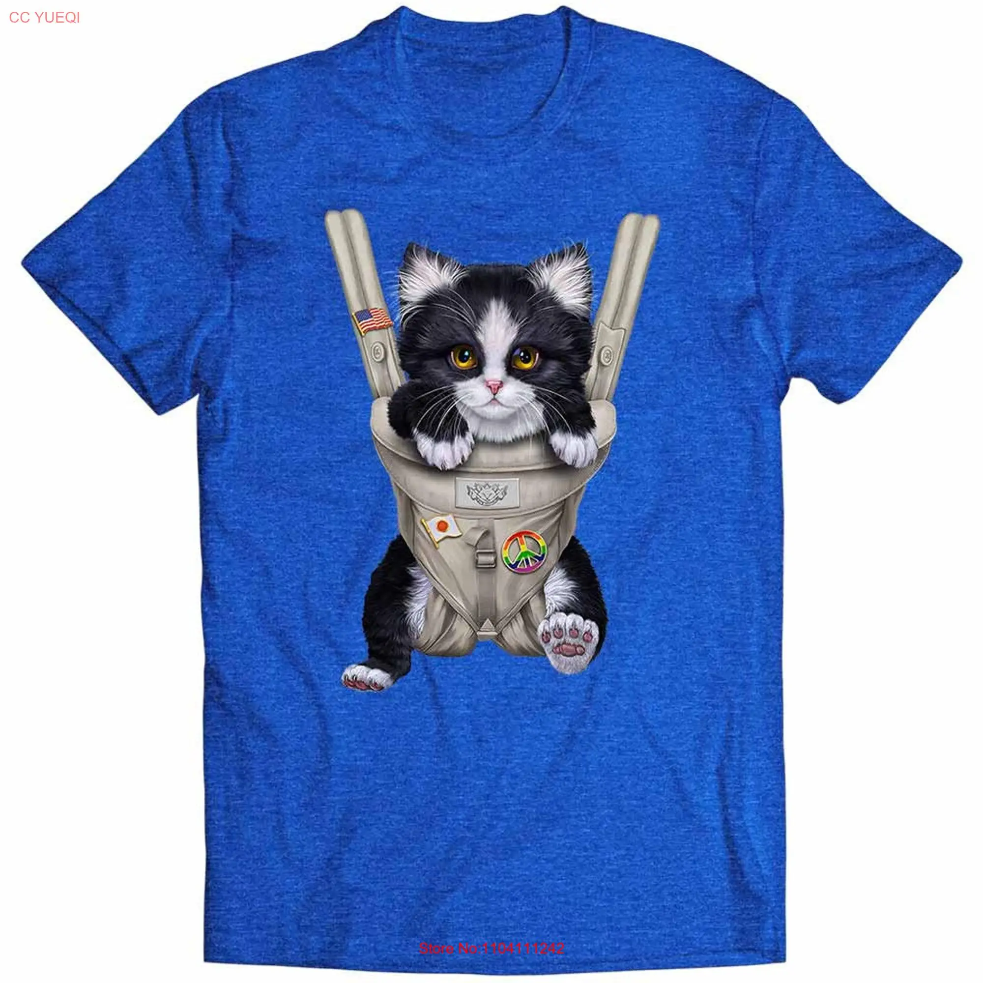 Tuxedo Cat in Baby Carrier  Boys and Girls Youth T Shirt PrintStarT long or short sleeves