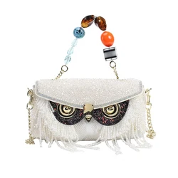 2024 Fashion Owl Diamond Chain Tassel Banquet Bag Luxury Shining Handmade Crossbody Bag for Women