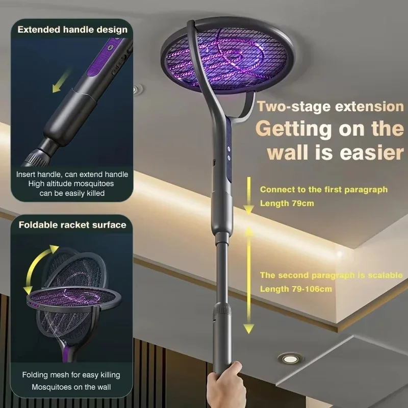

Foldable Intelligent Mosquito Swatter With Extension Handle Electric Mosquito Killer Protection Rechargeable Mosquito Lamps