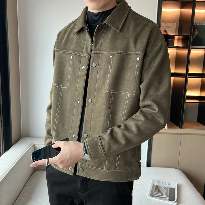 

New 2024 Men's Casual Collared Jaet Breathable Long Sve Outerwear for Spring Autumn And Winter Versatile Workwear Coat