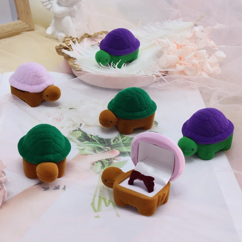 Exquisite Turtle‑shaped Cartoon Flocked Velvet Container Multipurpose Case Rings Earrings Jewelry Accessories Holiday Desktop