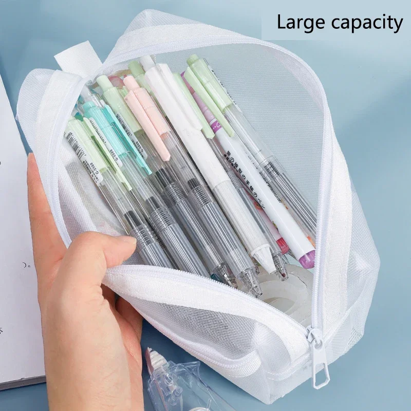 Square Mesh Transparent Pen Case Double-layer Large-capacity Special Exam Mesh Stationery Bag Pencil Case