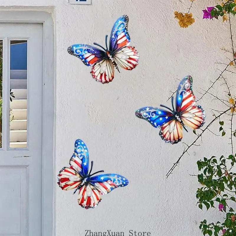 3Pack Metal Butterfly Wall Decoration Outdoor Garden Handcrafted Butterfly Wall Art Hanging Ornament For House 3XUF