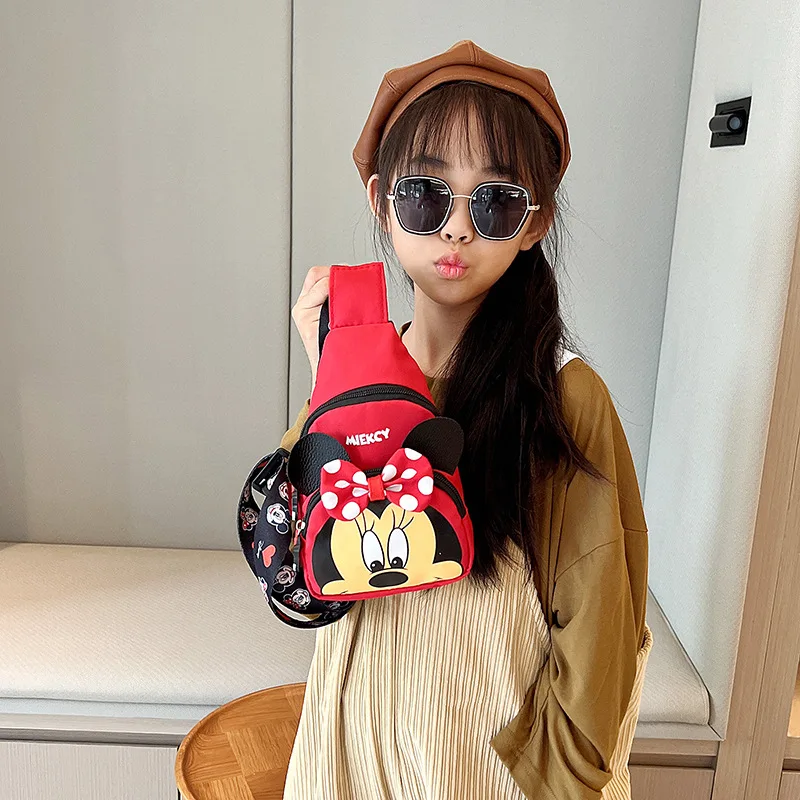 2023 New Disney Cartoon Mickey Mouse Minnie Fashion Children Oblique Satchel Kawaii Anime Handbag Portable Bag Christmas Gift