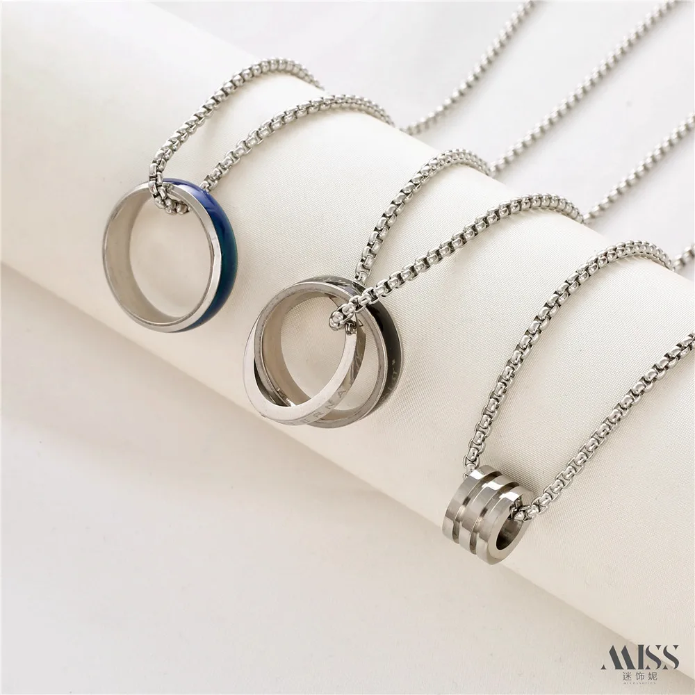 

14K Gold-plated Ring Pendant Square Pearl Chain DIY Sweater Necklace Decorated Titanium Steel Accessories