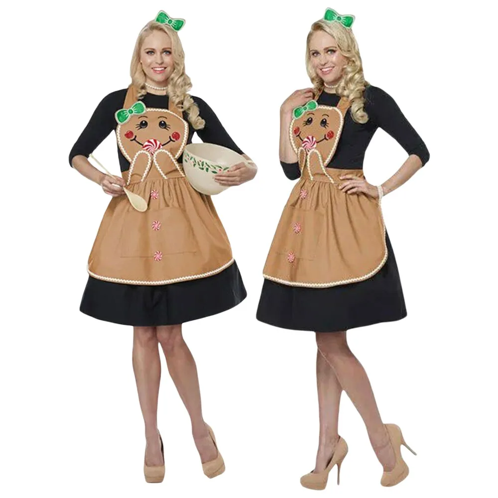 

Adult Christmas Apron Women's Gingerbread Man Apron with Headwear Christmas Party Costume Funny Christmas Outfits