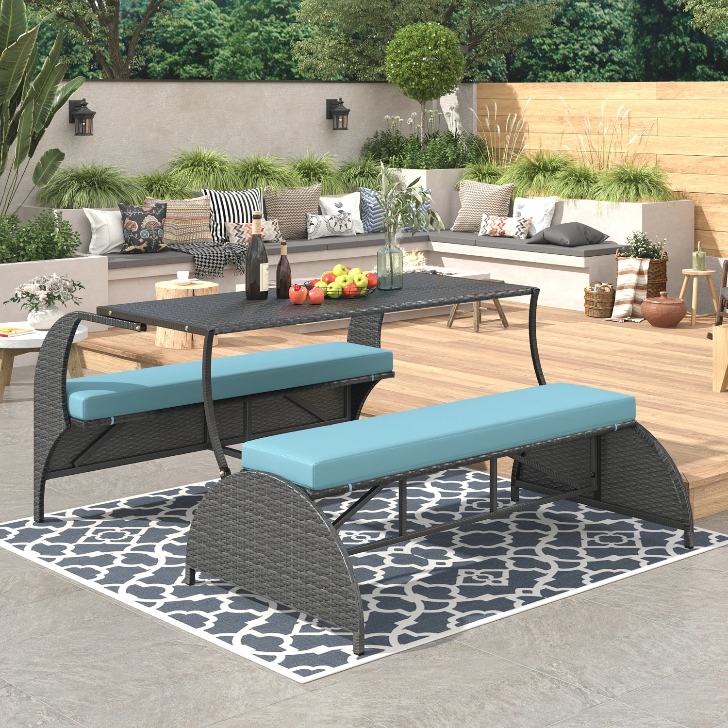 

U_STYLE Outdoor Loveseat and Convertible to four seats and a table,Suitable for Gardens and Lawns