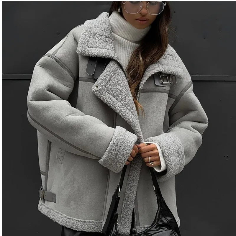 

2026 New Winter Women Oversized Teddy Jacket Autumn Faux Fur Collar Coats Jackets Female Loose Thickened Lamb Wool Coat