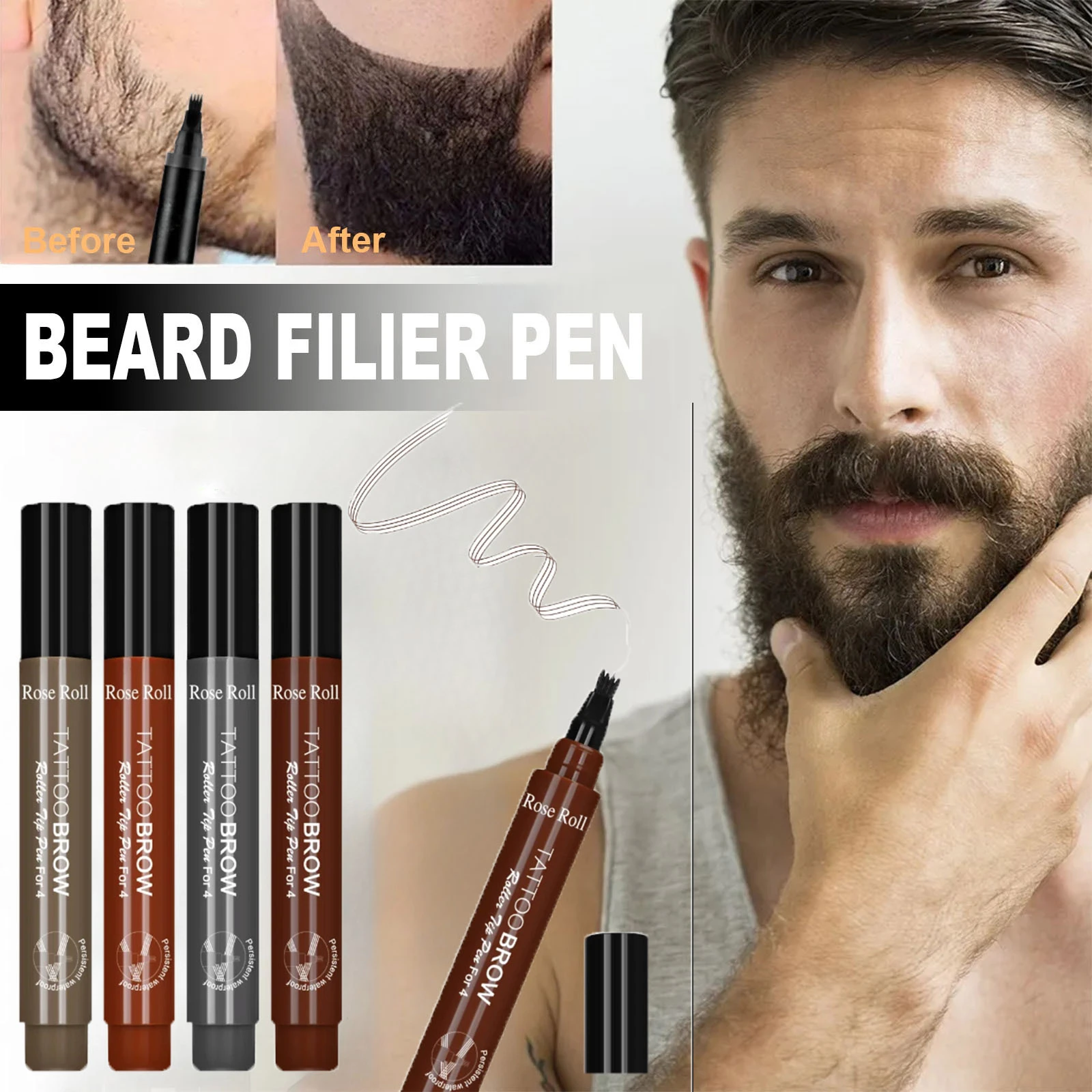 1pcs Waterproof Beard Pen Beard Filler Pencil Beard Enhancer Lasting Repair Moustache Coloring Shaping Tools Hair Pencil