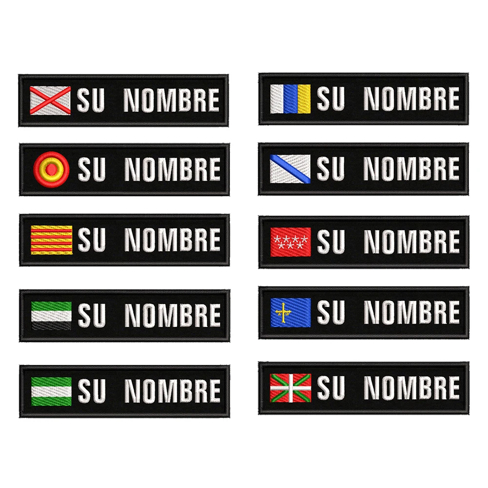 1PC 10cmX2.5cm Nazwa własna Flaga Naszywka Paski Odznaka Żelazko lub pętla na haczyk Andaluzja Estremadura Wyspy Kanaryjskie Hiszpania Galicja