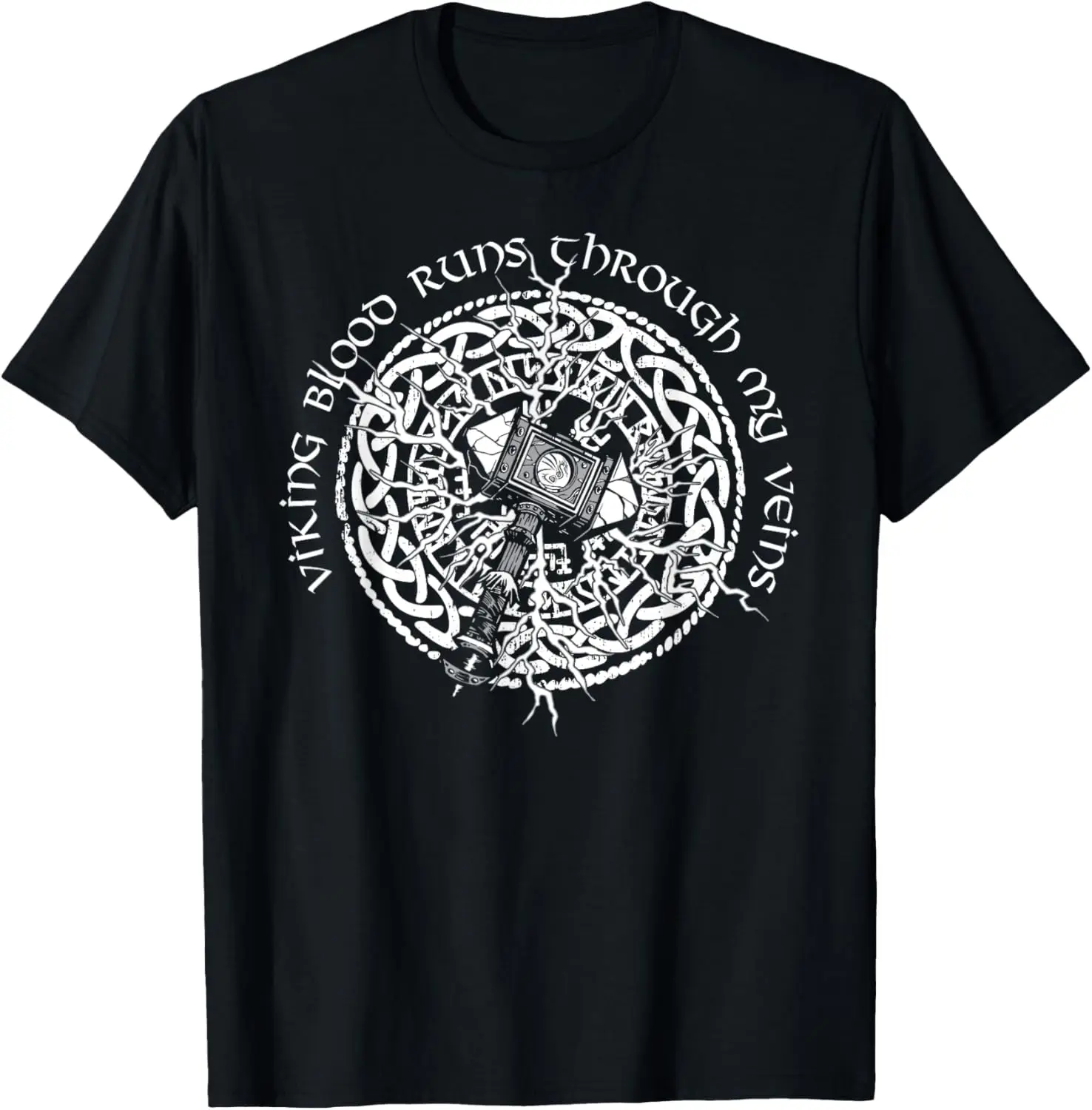 

"Blood Runs Through My Veins" Nordic Warrior Valhalla T-Shirt 100% Cotton O-Neck Short Sleeve Summer Casual Mens T-shirt