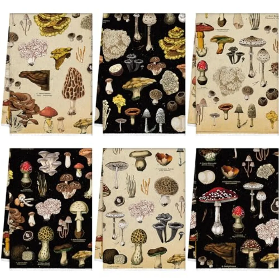 

Набор кухонных полотенец с грибами, винтажная ткань с грибами, черные чайные полотенца в деревенском стиле, впитывающие красочные фермерский дом H