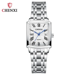 Fashion Square Ladies Dress Wristwatch Elegant Casual Quartz Clock With Date Steel Belt Silver Bracelet Watches For Women Gift