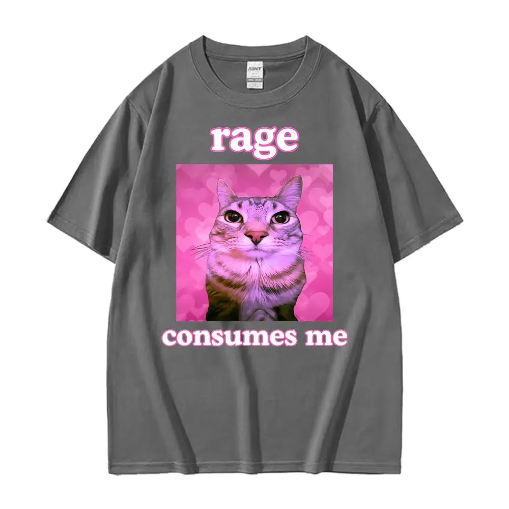 Ironic Meme Cat Rage Consumes Me T-shirts Men Women Clothing Funny Vintage Classic Short Sleeve T-shirt Casual Oversized T Shirt