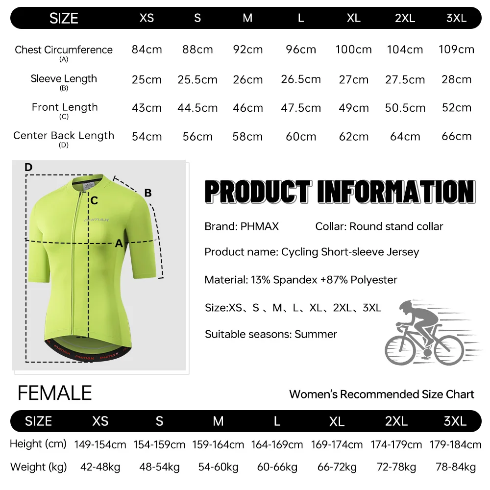 PHMAX Women's Pro Cycling Jersey Short Sleeve SPF50+ UV Protection Quick Dry Breathable Solid Color MTB Road Bike Top