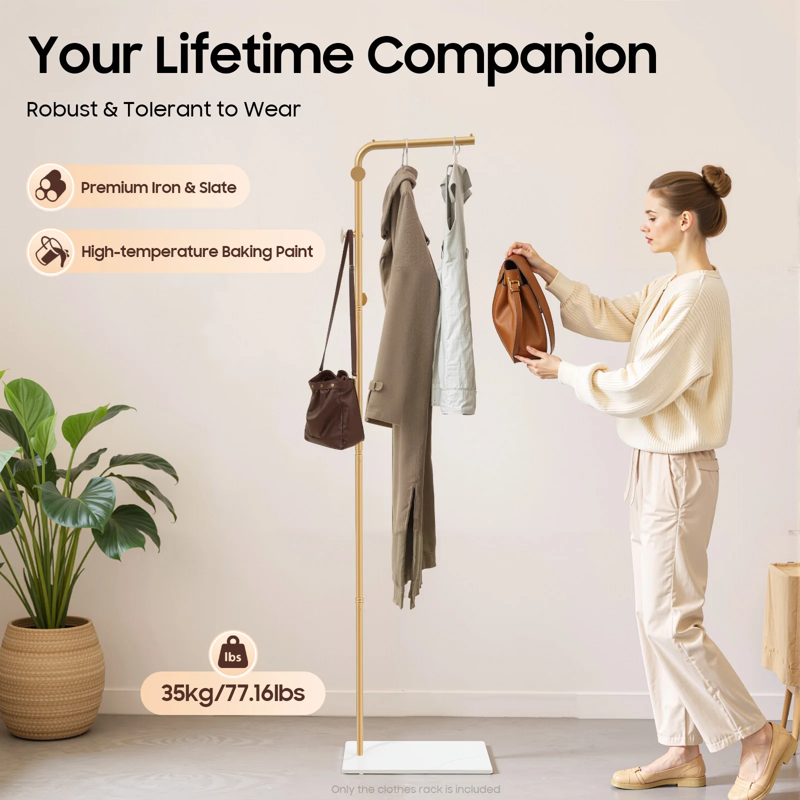 L-shape Freestanding Coat Rack Wear-Resistant Large Capacity Clothes Hanger with Sturdy Base for Hallways/Living Rooms