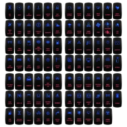 Blue & Red Led Rocker Switch Waterproof 5Pin SPST On/Off 12V/24V Underwater Light Defog A/C for Car Boat Truck RV Boat Off Road
