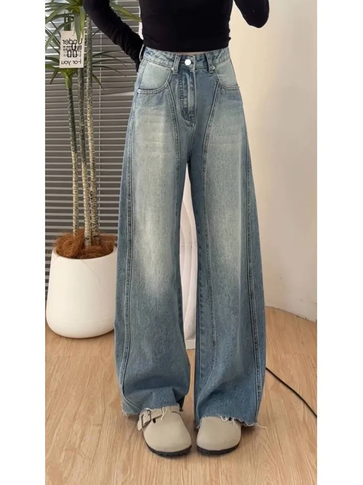 

Американские джинсы с высокой талией и широкими штанинами, женские, весенняя коллекция, драпированные, в стиле рабочей одежды