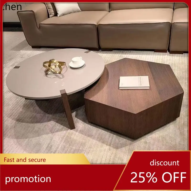 ZML Living Room Coffee Table Small Apartment Style Hexagonal Simple Minimalist Solid Wood Modern