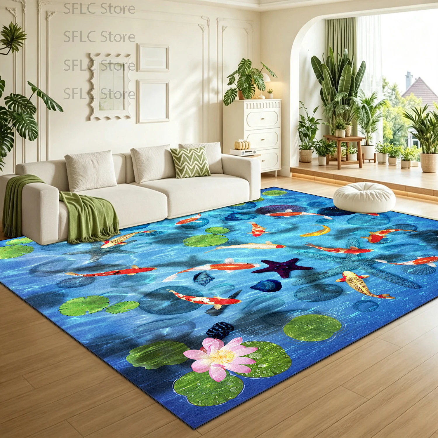 3D Lotus Pond Koi Print Hotel Lobby Carpet Non-slip Washable Office Decoration Rug Soft Fluffy Bedroom Living Room Floor Mats