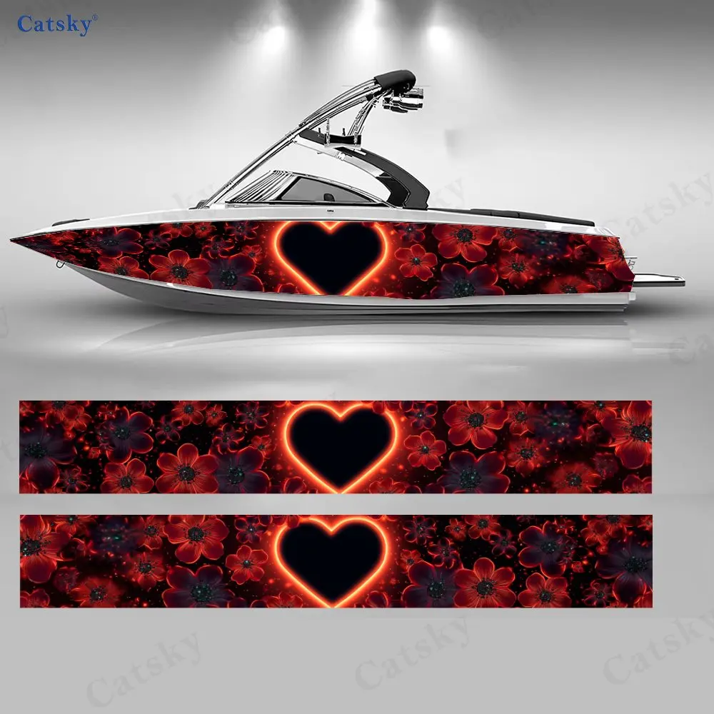 

2Pcs Charming Red Love Song Boat Stickers, PVC Waterproof Durable Vinyl Wrap Decals for Fishing Boat, Durable and Stylish Design