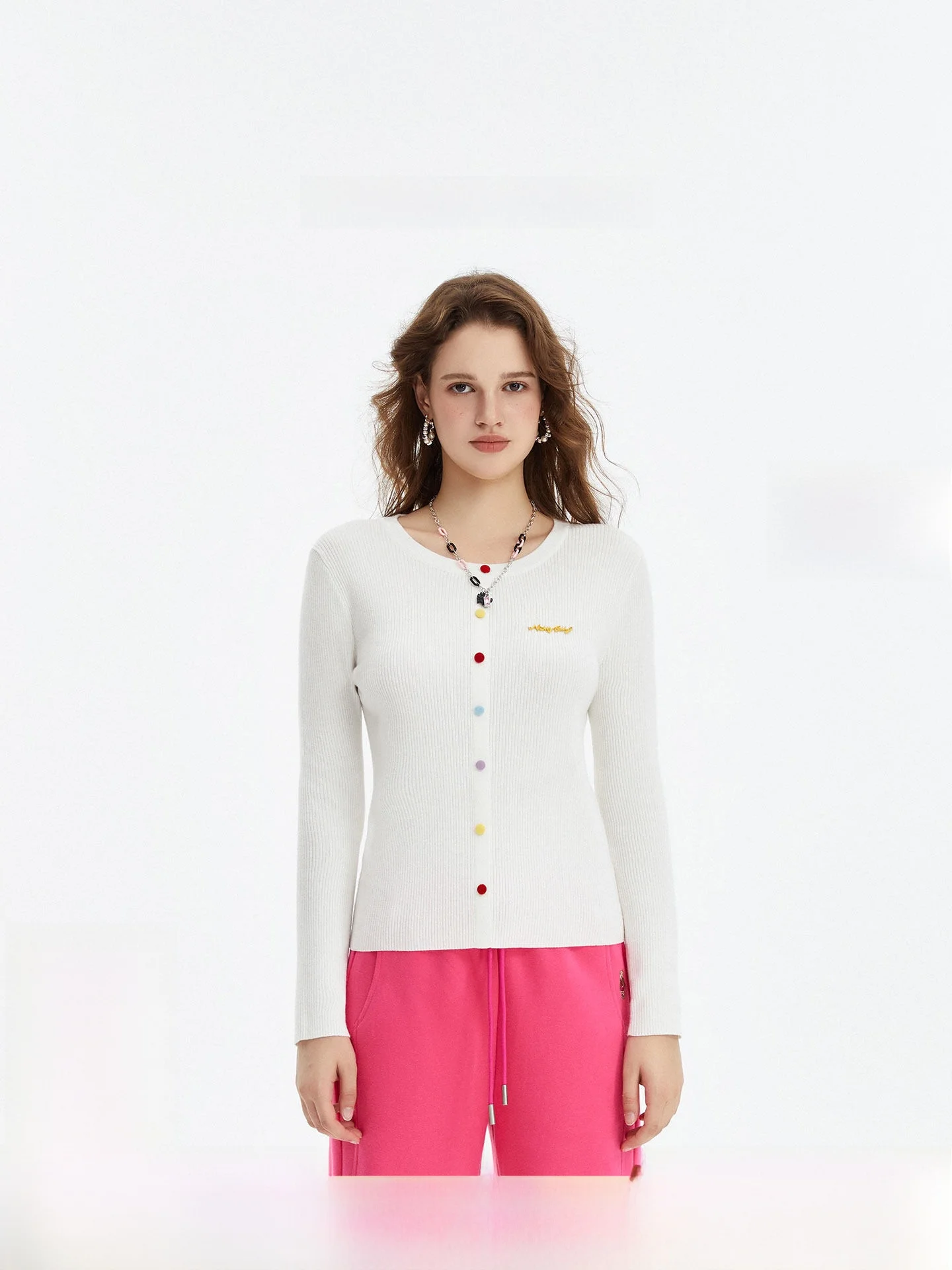 

Faionable Button round Ne Long Sve Knitted Sweater for Women Spring 2026 NOISY TEDDY26 New Arrival