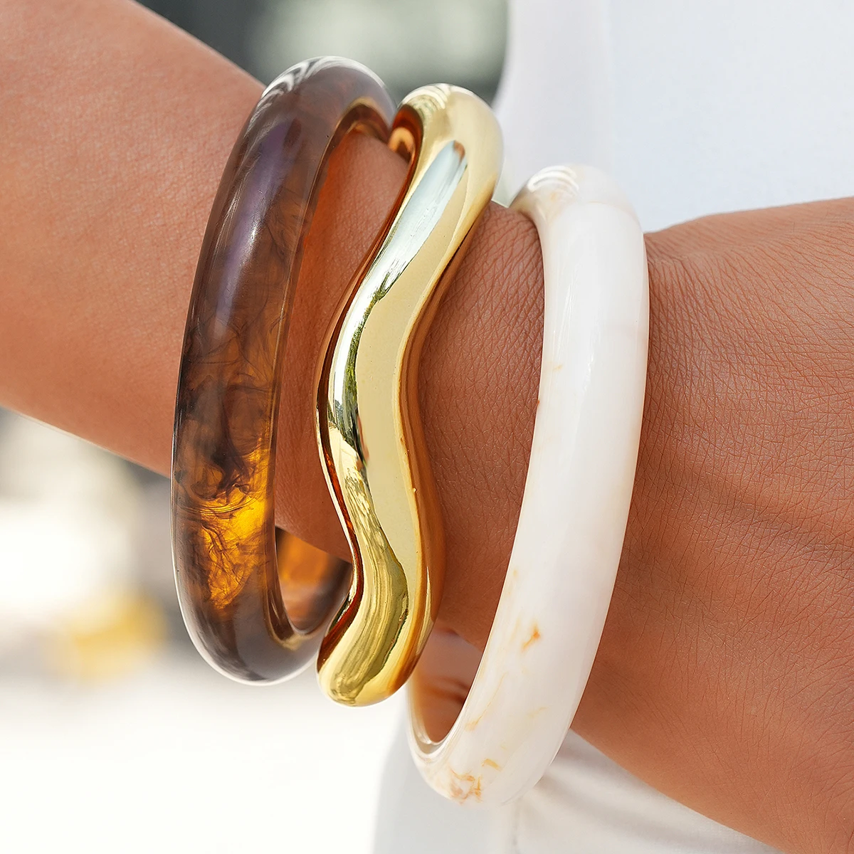 3/1pcs Vintage Minimalist Wave Acrylic CCB Open Bracelet Bangle Set for Women Daily Wear Holidays Stackable Jewelry Gifts New