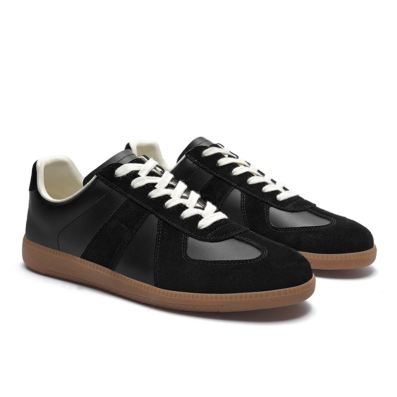 Men BrownSuedePatentLeatherPatchwork RetroGermanTrainerShoesGum Rubber SoleLace UpLightweight Daily WalkingCasual Skate Sneakers