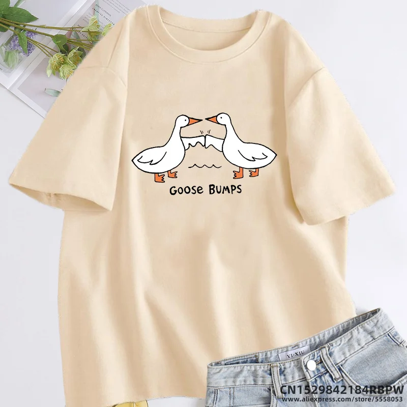 Goose Bumps T Shirt Funny Silly Goose T-Shirt Duck Short Sleeve Tee Cotton Casual O Neck Tee Shirt Unisex Summer Woman Clothing