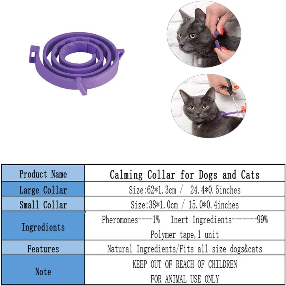 Calming Collar for Dog and Cat Relieve Reduce Anxiety or Stress Pheromones Formula Adjustable Waterproof Pet Lasting Calm Collar