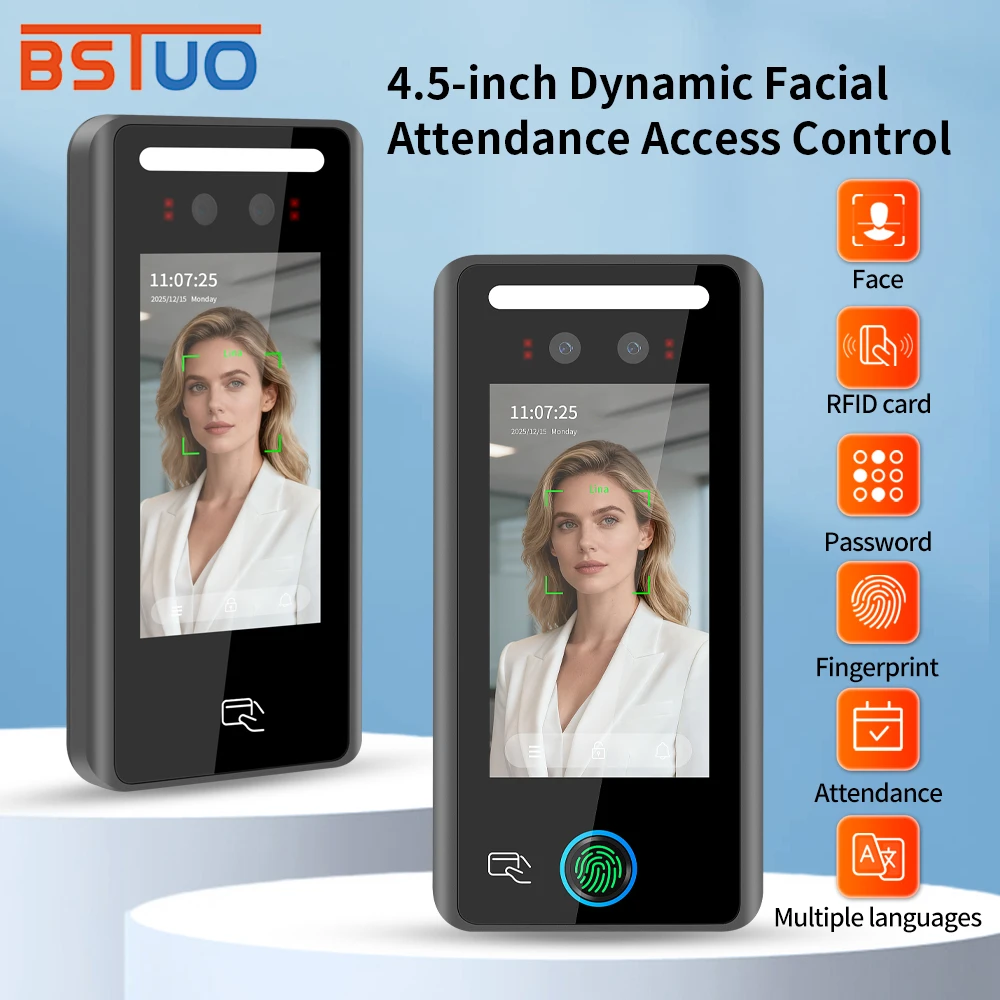 4.5-in Biometric Fingerprint Access Control AI Dynamic Face Attendance System RIFD Card/Face/Password/Fingerprint Unlock Methods