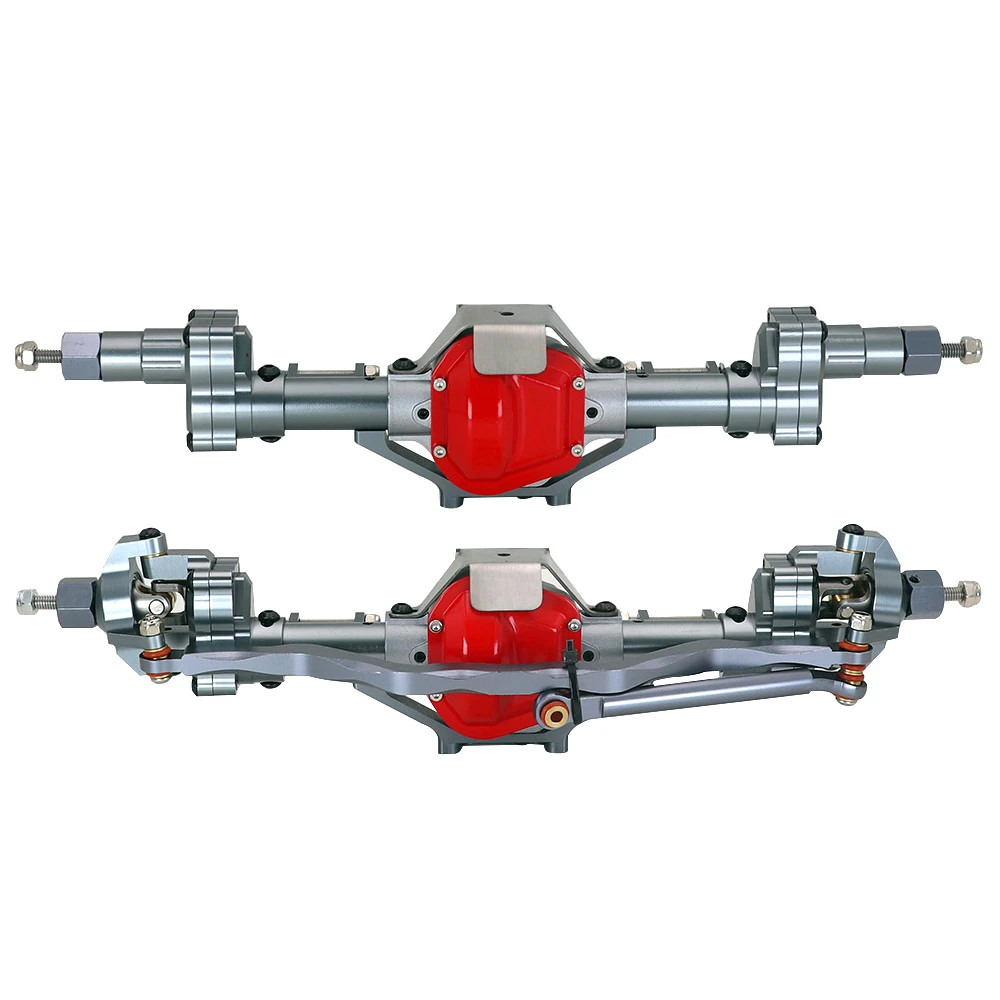 1/10 Rc 크롤러 자동차 축 Scx10ii 90046/90047 용 알루미늄 합금 금속 전면 및 후면 차축 높은 다이아몬드 도어 브리지 + 기어 + 샤프트