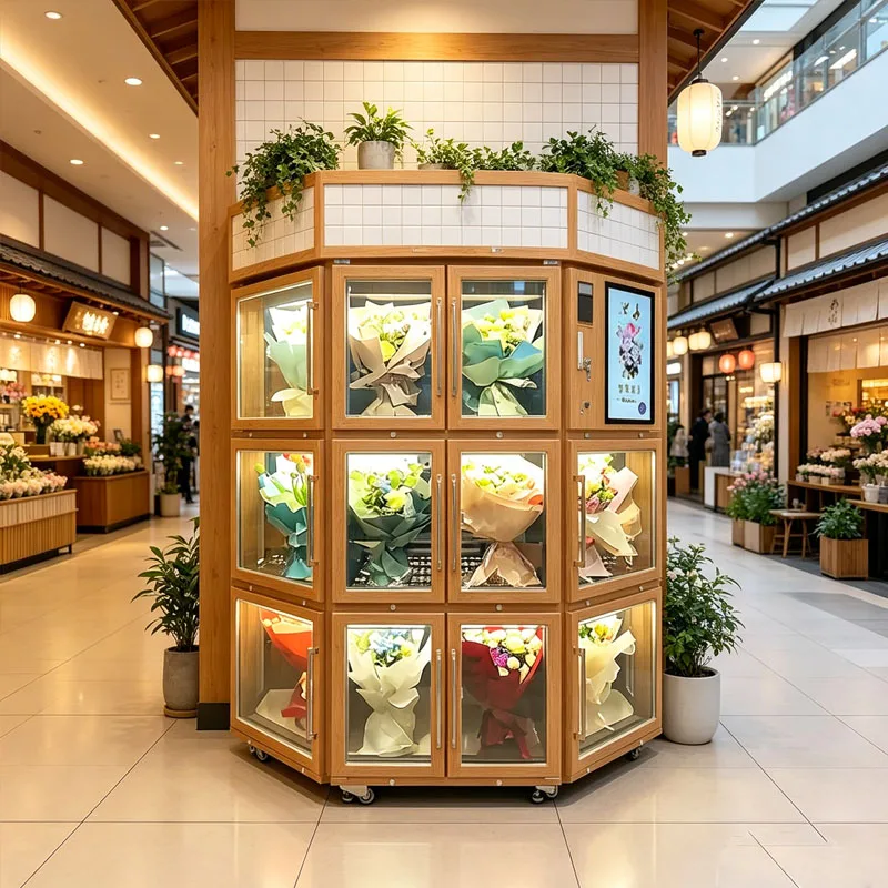 Fresh Floral Vending Machine Smart Flower Retail Cabinet with Digital Display and Cashless Payment Customized