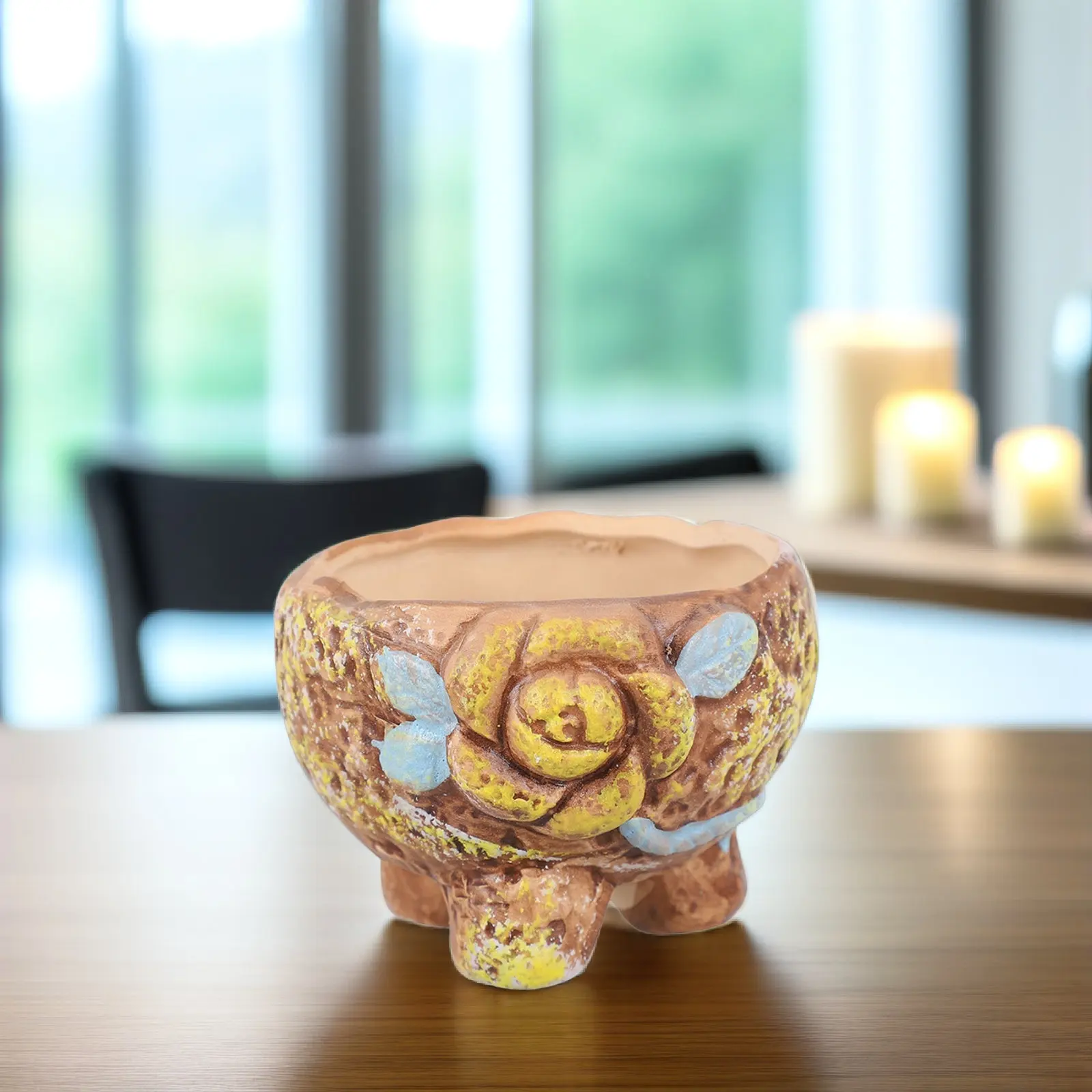 Artistic Hand-Painted Ceramic Succulent Planter Mini Terracotta Flower Pot for Herbs Cacti Fairy Garden Indoor Balcony Decor