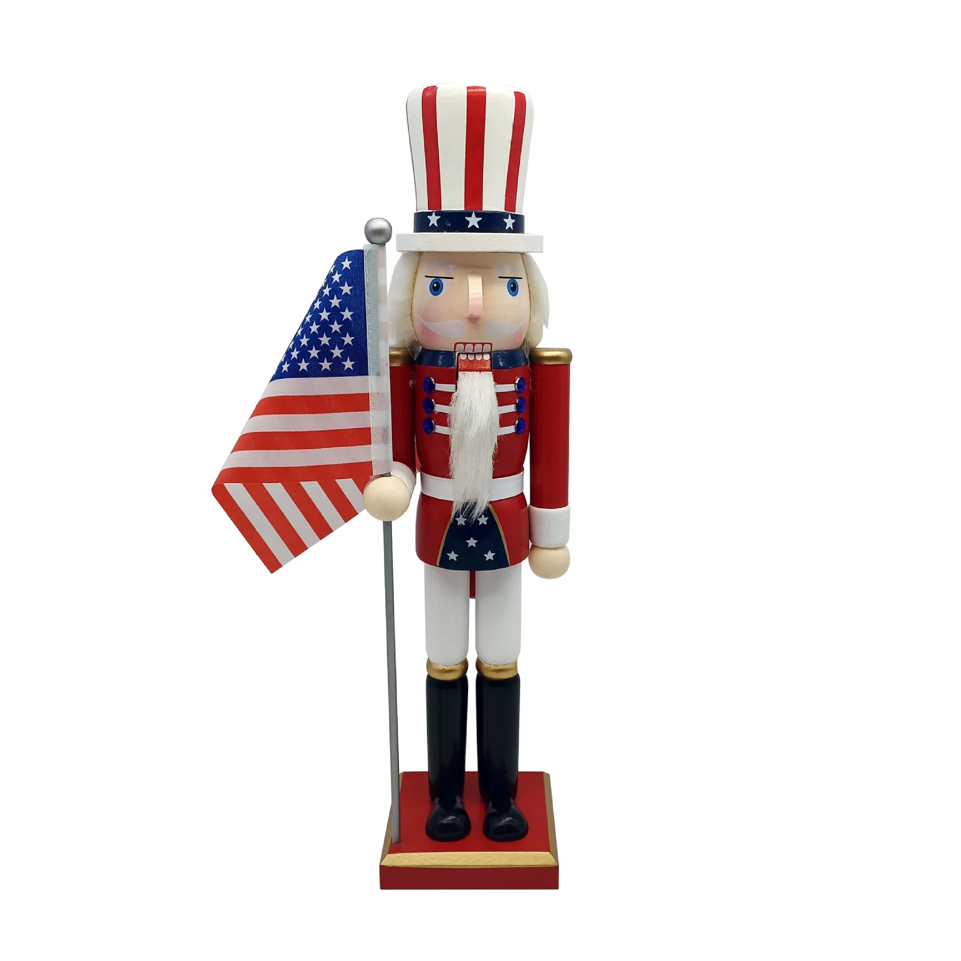 

38cm Classic Wooden Nutcracker Soldier Usa Flag Independence Day Christmas Decor Patriotic Shelf Tabletop Holiday Centerpiece
