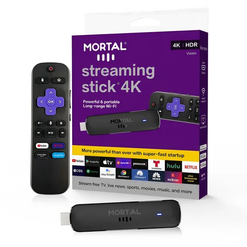 Imagen 1 del producto Dispositivo de transmisión Mortal Wi-Fi 6 Q8 Ultra 4K HDR Android 14 AllwinnerH313 con control remoto por voz, Netflix, YouTube, TV en vivo gratis
