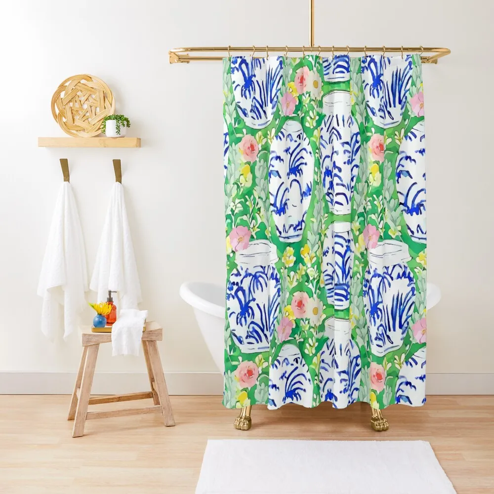 Wild flowers and chinoiserie jars Shower Curtain Bathroom Fabric Cover Bathroom Showers Luxury Bathroom Shower Curtain