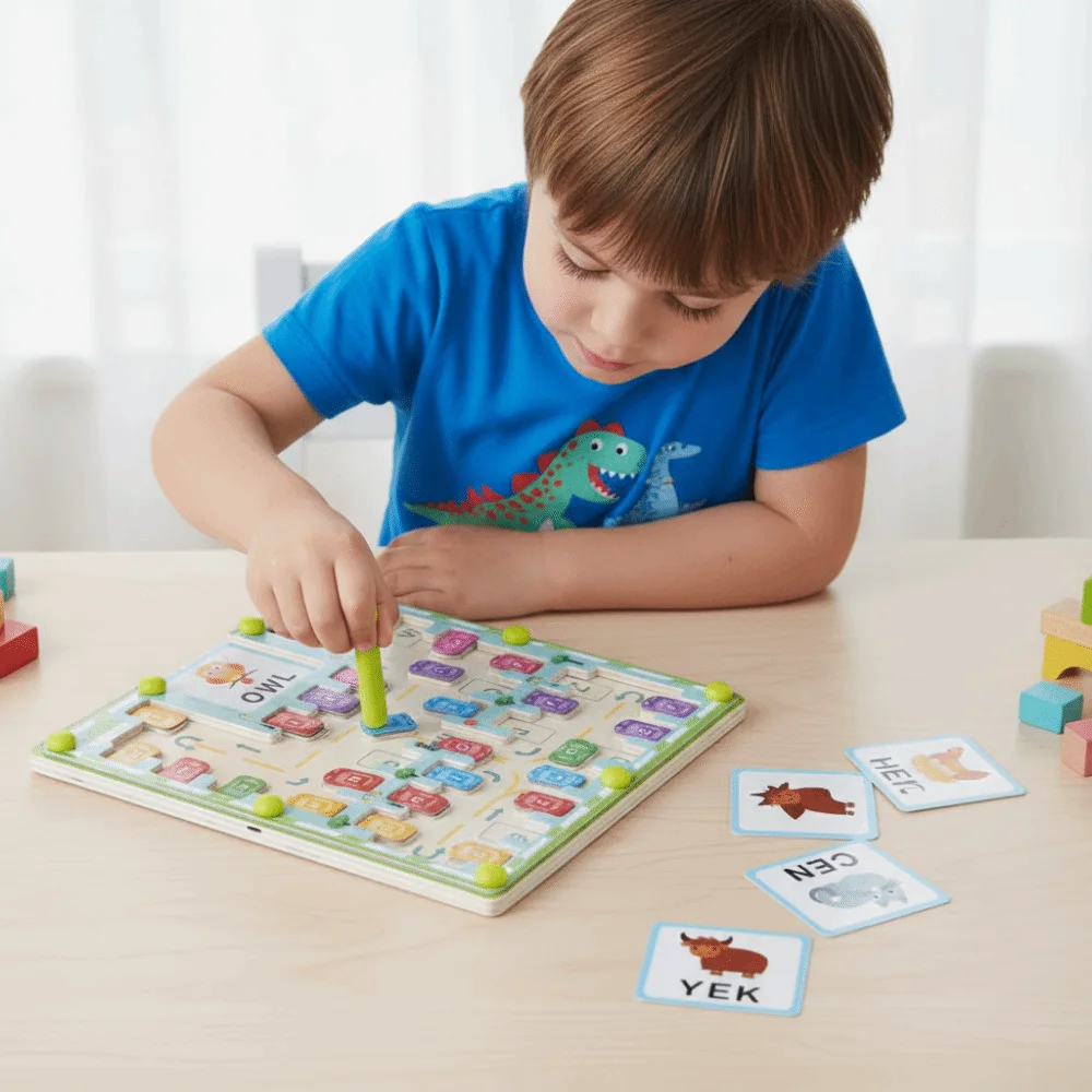 Wooden Magnetic Color Words Maze Spelling Practice Montessori Letters Puzzle Puzzle Boards Early Educational IQ Game