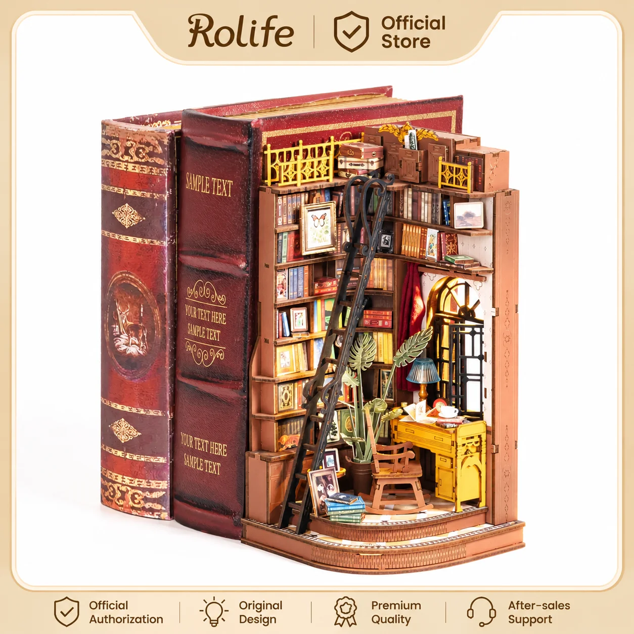 Rolife Silent Corner Study DIY Book Nook Shelf Insert Wooden Miniature Doll House for Bookshelf Insert Furniture TGE02