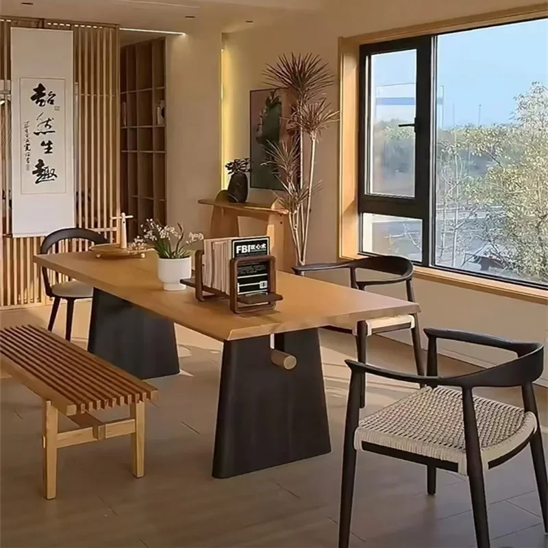 table and chair combination, household long table, modern and simple living room, log tea table, tea table, large board table