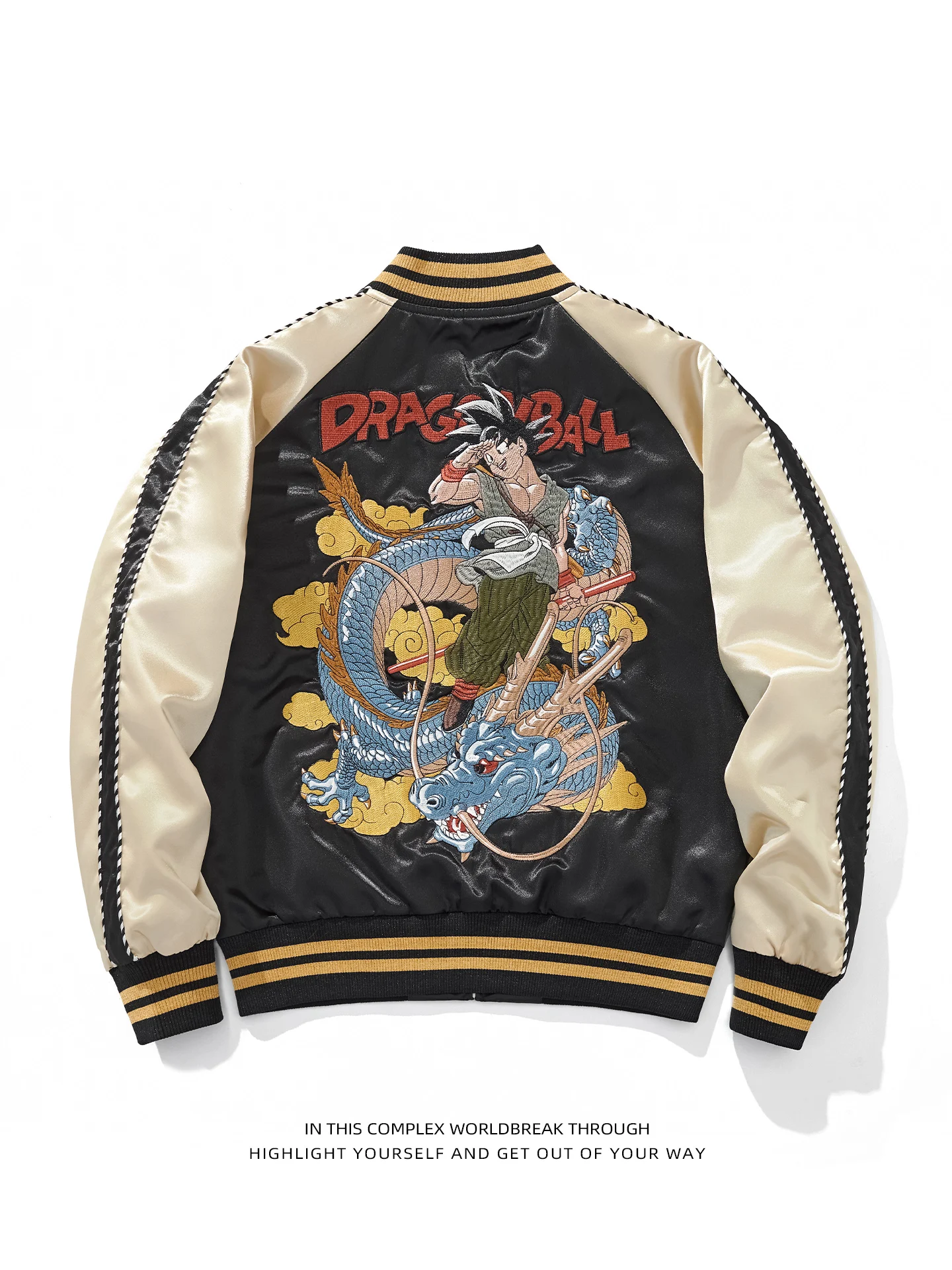 

Heavy Embroidery Goku Baseball Jaet Outerwear aot Men's Cartoon Clothing Stand Fit Casual Sle Zipper Cl...