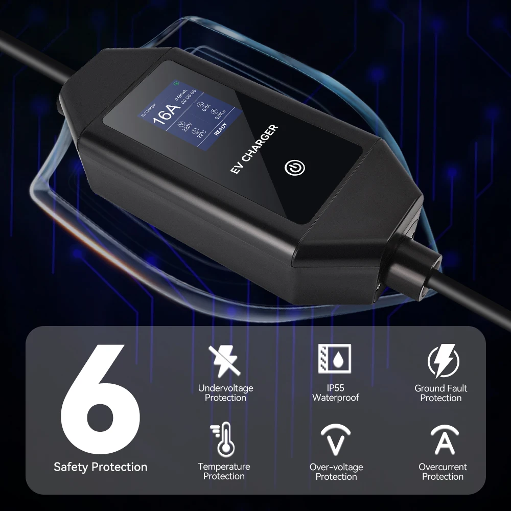 ADPOW 16A EV Chargers GB/T Version Socket 3.5KW 3.5M Cable Current Adjustable Wallbox EVSE Charging Accessories For EV Cars