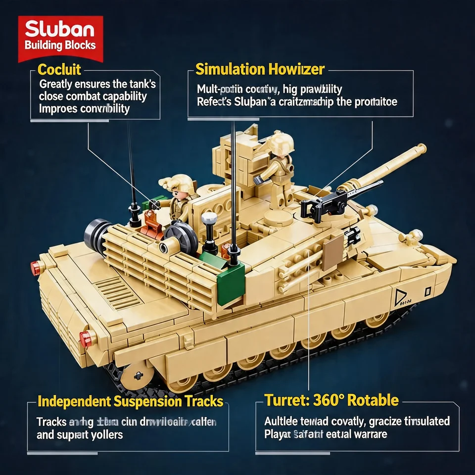 Tarcury Ensemble de construction de char moyen 3 en 1 T-54/T-55 – Ensemble de l'armée avec 2 figurines de soldats, échelle 1